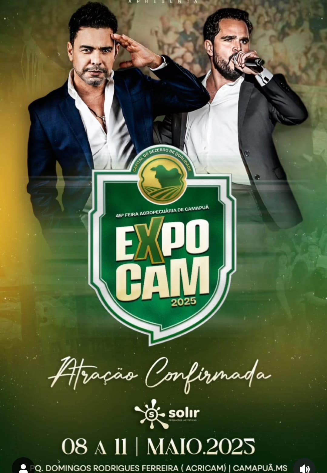Zezé Di Camargo & Luciano confirmados na Expocam 2025 em Camapuã (MS)
