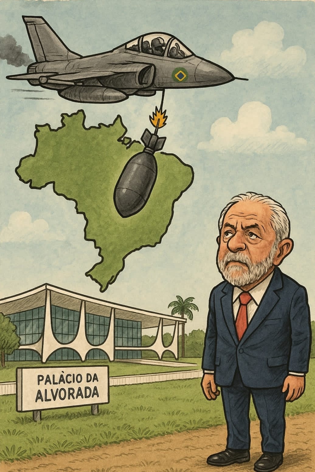 Caças americanos do tipo que soltam bomba ‘inteligente’ vistos a olho nu sobrevoando o Planalto; clima esquenta após falas de Lula