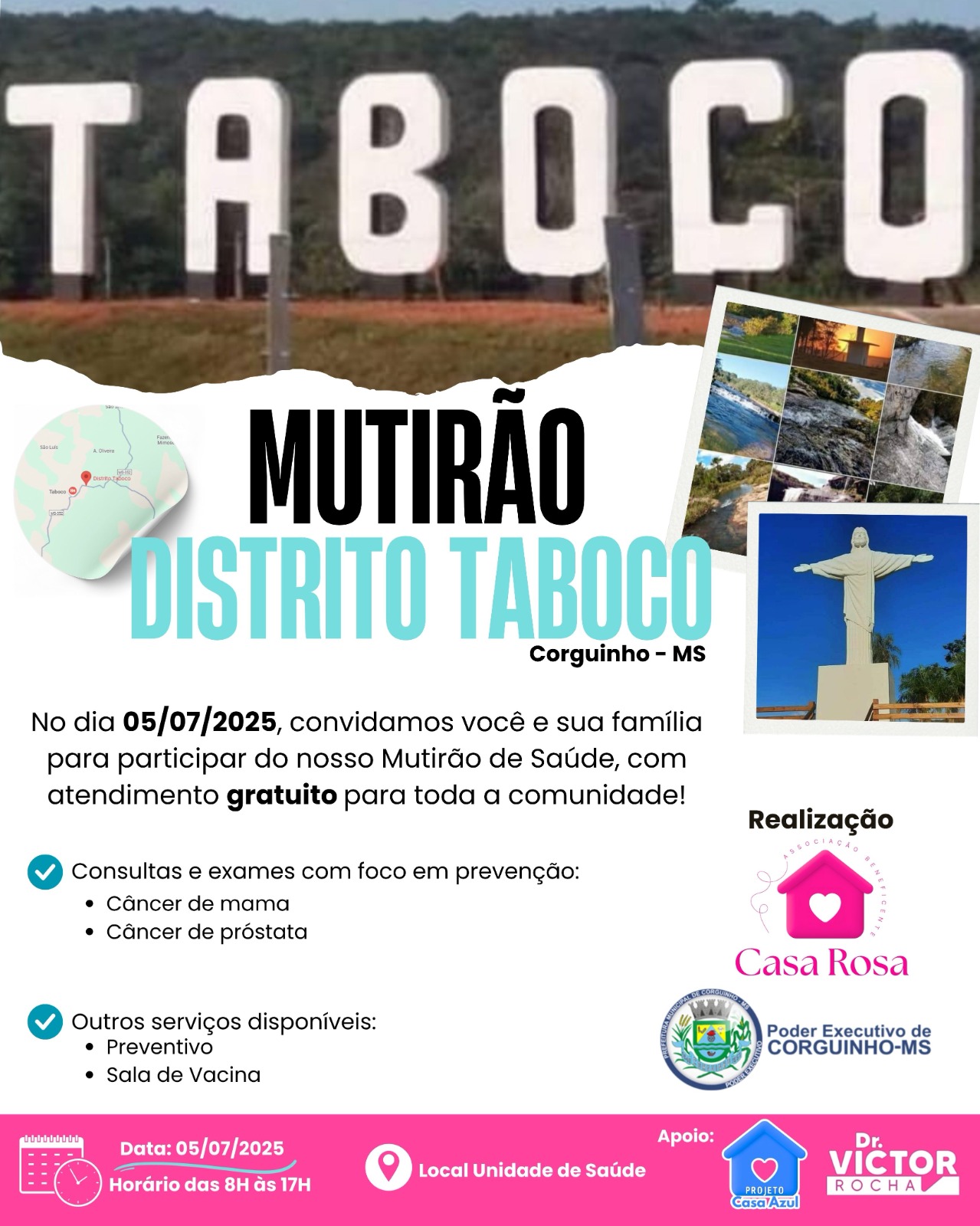 Saúde mais perto de você: Mutirão leva atendimentos gratuitos ao Distrito de Taboco, em Corguinho-MS