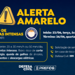 Defesa Civil emite alerta amarelo para chuvas intensas